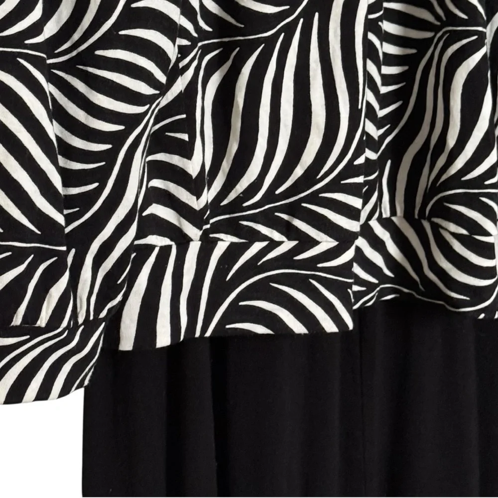 Michael Kors Ruched Round Neck Black White Zebra Print Long Sleeve Soft Blouse L